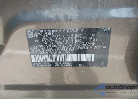 2012 Toyota Rav4 z USA, uszkodzony, nr VIN 2T3BF4DV7CW225164